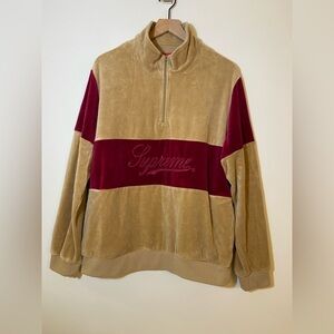 Supreme Velour Half Zip Pullover Sweater Sz XL (Khaki)